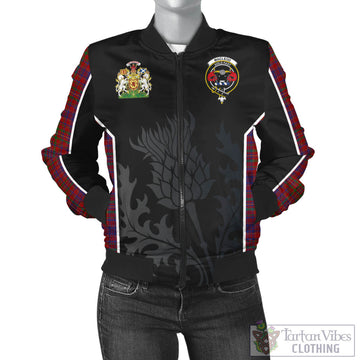 MacLeod Red Tartan Bomber Jacket with Family Crest and Scottish Thistle Vibes Sport Style
