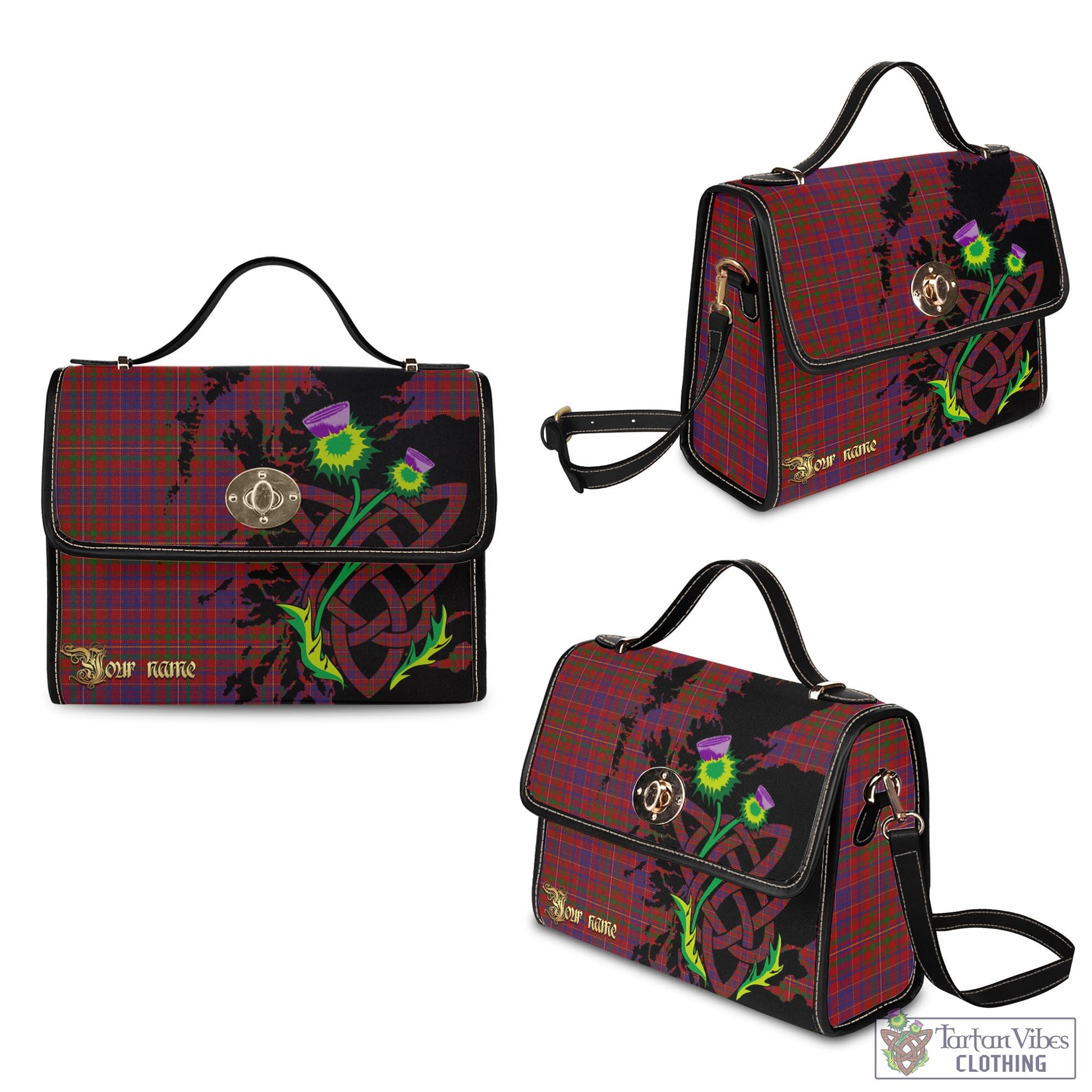 Tartan Vibes Clothing MacLeod Red Tartan Waterproof Canvas Bag with Scotland Map and Thistle Celtic Accents