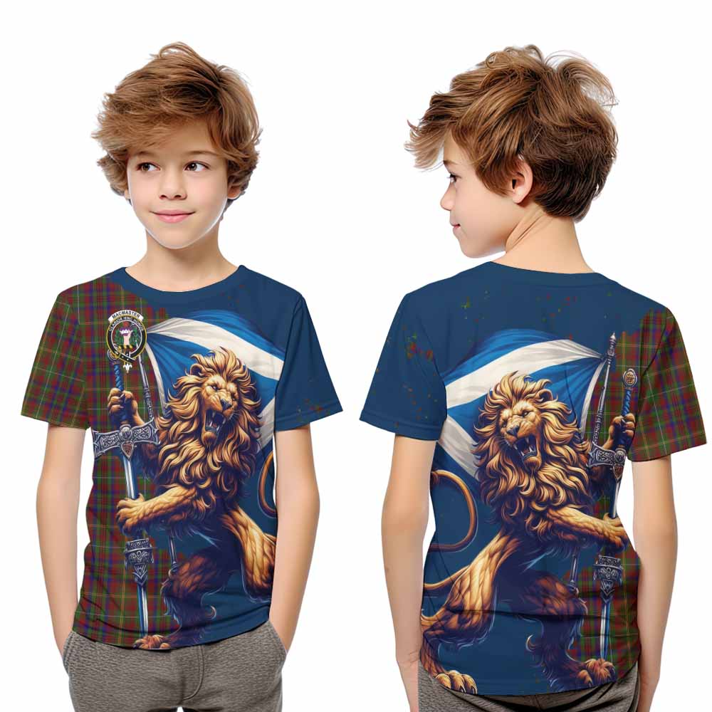 MacMaster (McMaster) Tartan Family Crest Kid T-Shirt with Scottish Majestic Lion Youth XL Size14 - Tartan Vibes Clothing