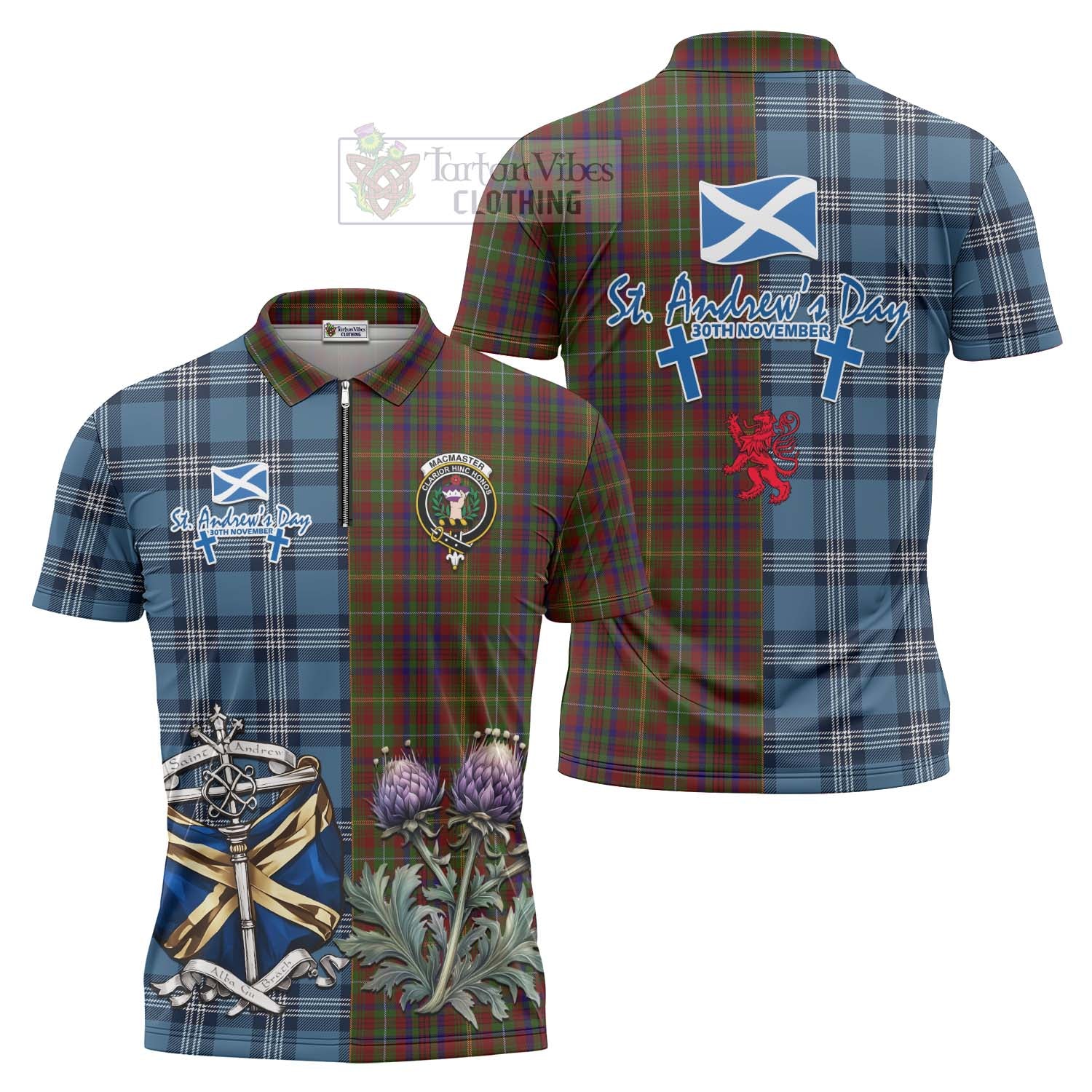 MacMaster (McMaster) Tartan Zipper Polo Shirt Happy St. Andrew's Day Half Tartan Style Unisex - Tartan Vibes Clothing