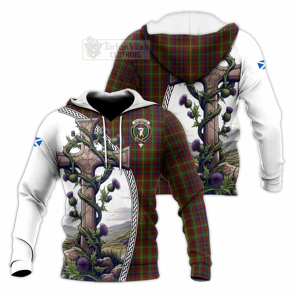 MacMaster (McMaster) Tartan Knitted Hoodie with Family Crest and St. Andrew's Cross Accented by Thistle Vines Unisex Knitted Pullover Hoodie - Tartan Vibes Clothing