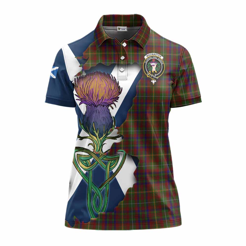 Tartan Vibes Clothing MacMaster (McMaster) Tartan Family Crest Women's Polo Shirt Scottish Thistle Celtic Inspired