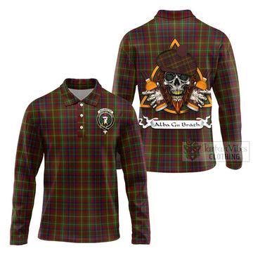 MacMaster (McMaster) Tartan Long Sleeve Polo Shirt with Family Crest and Bearded Skull Holding Bottles of Whiskey Unisex - Tartan Vibes Clothing