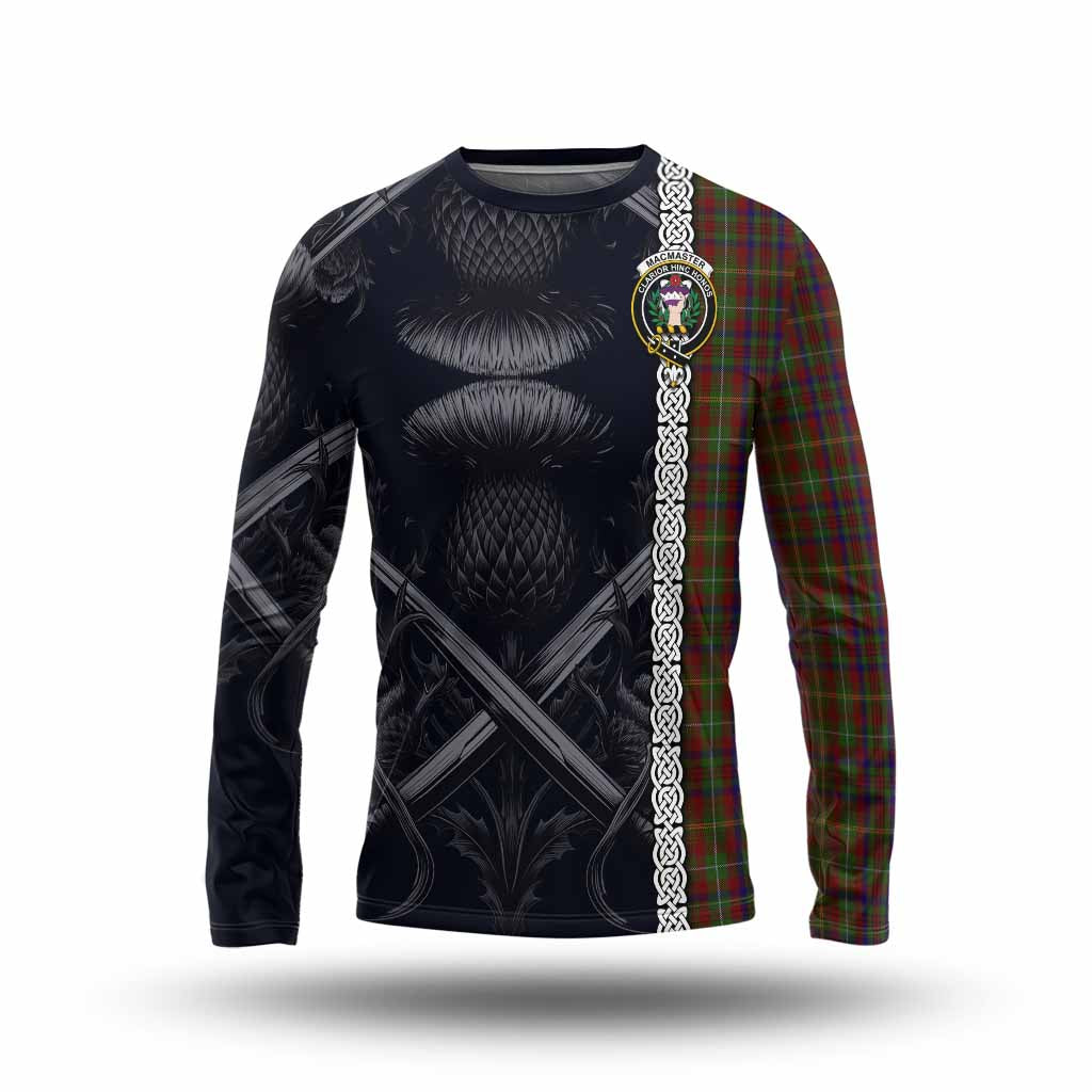 MacMaster (McMaster) Tartan Long Sleeve T-Shirt with Family Crest Cross Sword Thistle Celtic Vibes Unisex - Tartan Vibes Clothing