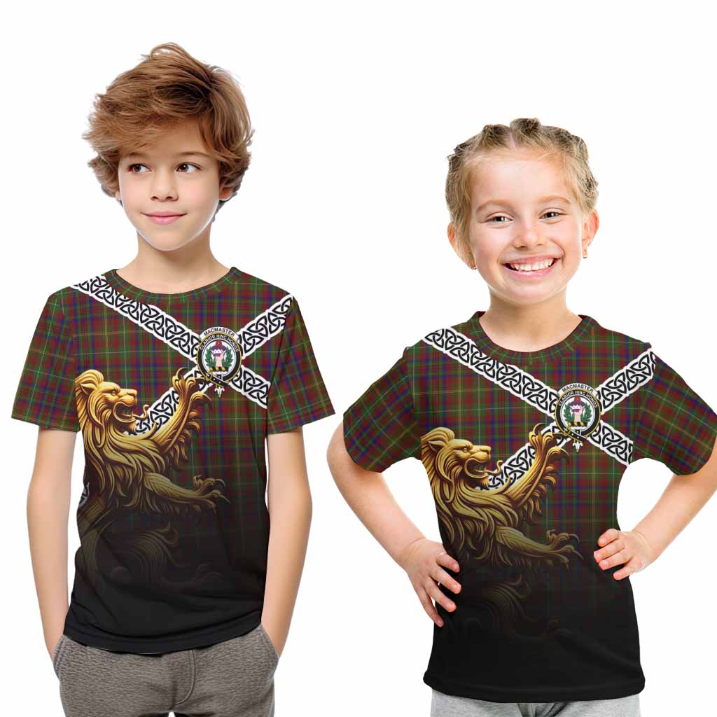 MacMaster (McMaster) Crest Tartan Kid T-Shirt with Golden Lion Emblem Celtic Style Youth XL Size14 - Tartan Vibes Clothing