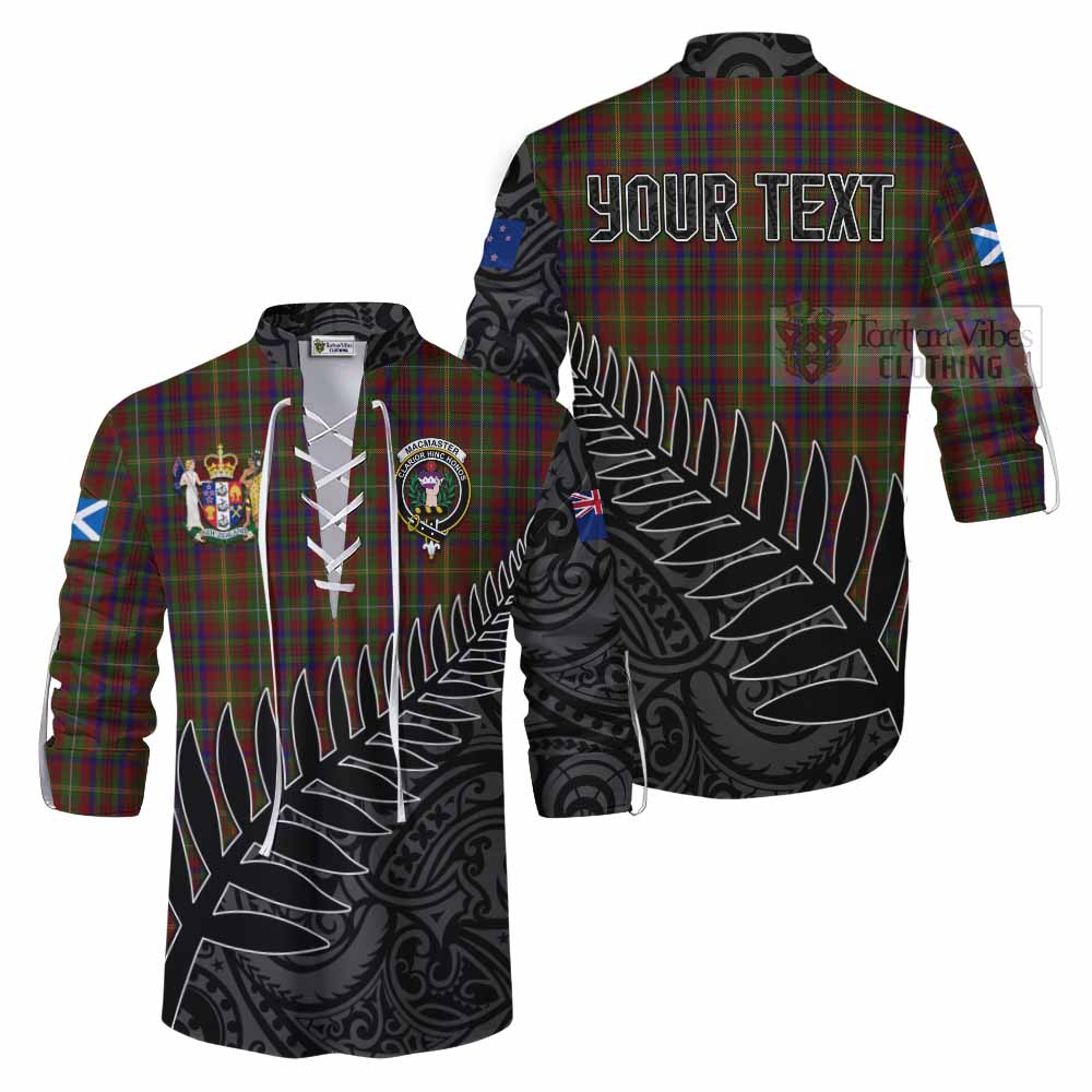 MacMaster (McMaster) Crest Tartan Ghillie Kilt Shirt with New Zealand Silver Fern Half Style Men - Tartan Vibes Clothing