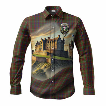 Tartan Vibes Clothing MacMaster (McMaster) Tartan Family Crest Long Sleeve Button Shirt with Scottish Ancient Castle Style