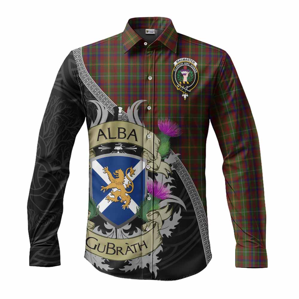 MacMaster (McMaster) Tartan Family Crest Long Sleeve Button Shirt Lion Rampant Royal Thistle Shield Celtic Inspired Men's Shirt S - Tartan Vibes Clothing