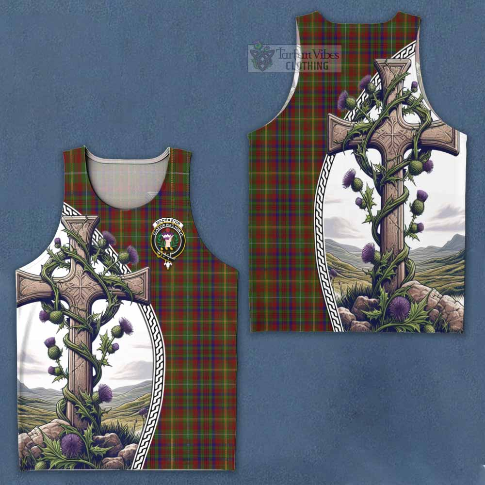MacMaster (McMaster) Tartan Men's Tank Top with Family Crest and St. Andrew's Cross Accented by Thistle Vines Men - Tartan Vibes Clothing