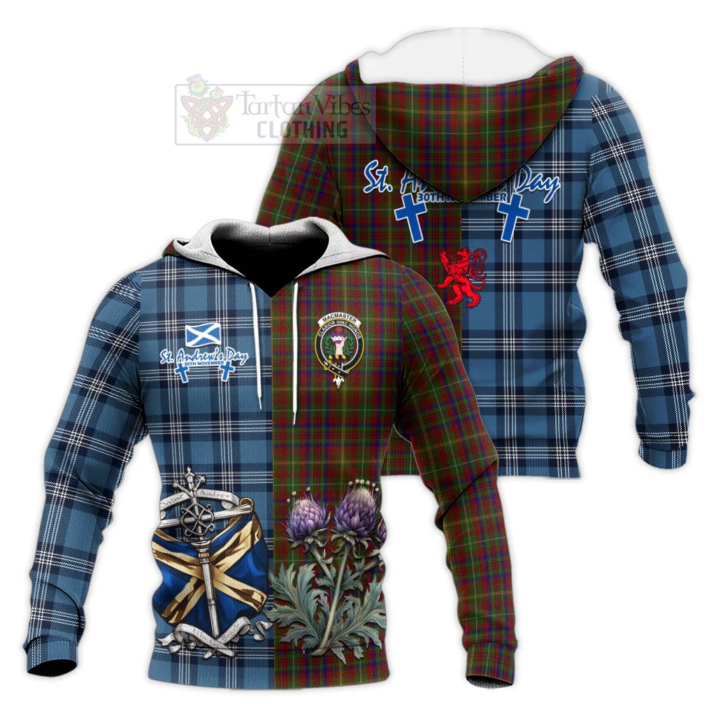 MacMaster (McMaster) Tartan Knitted Hoodie Happy St. Andrew's Day Half Tartan Style Unisex Knitted Pullover Hoodie - Tartan Vibes Clothing