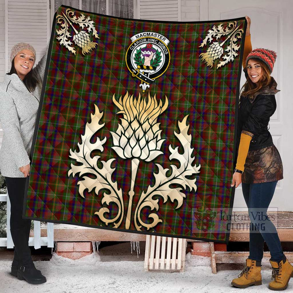 Tartan Vibes Clothing MacMaster (McMaster) Tartan Quilt with Family Crest and Golden Thistle Style
