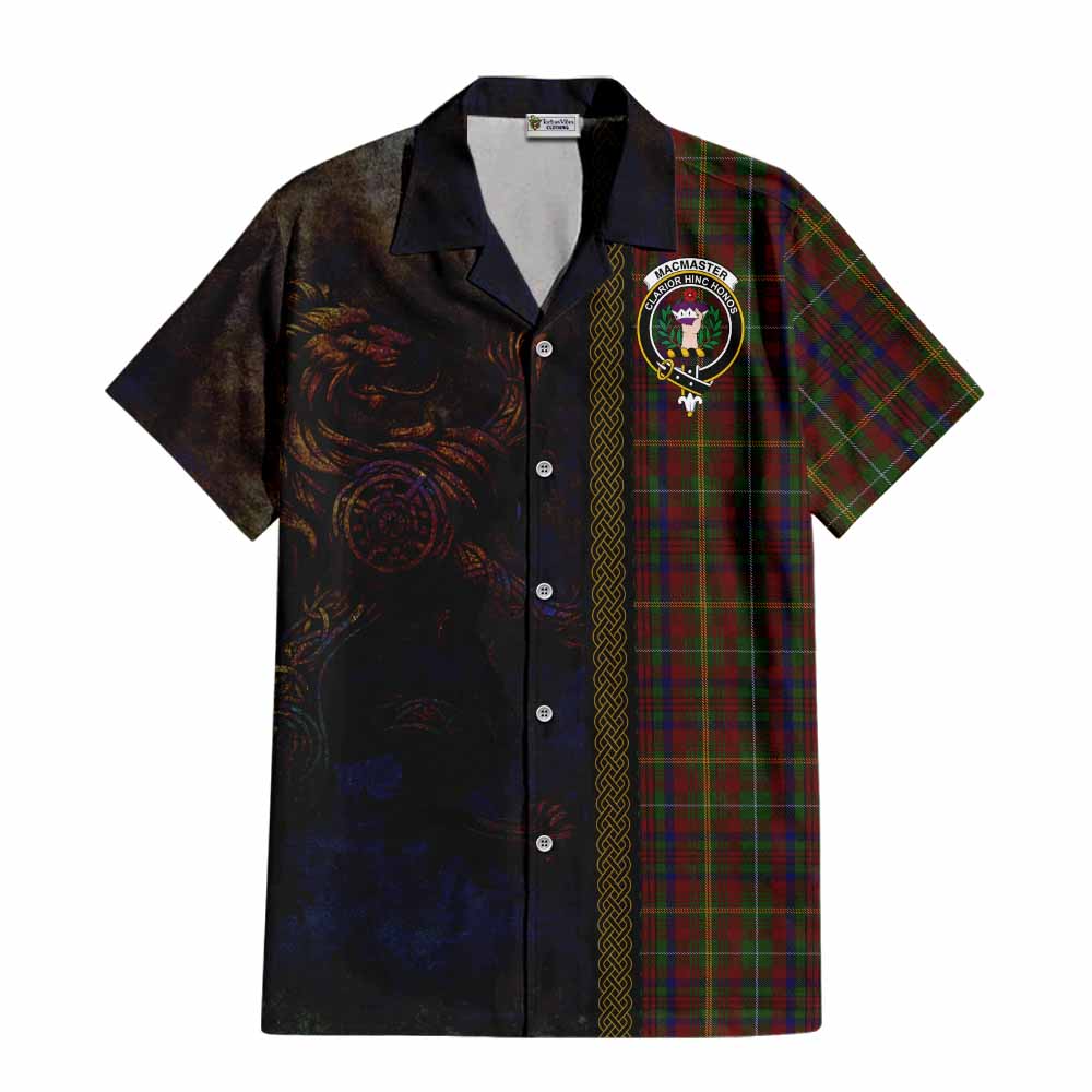 Tartan Vibes Clothing MacMaster (McMaster) Tartan Family Crest Short Sleeve Button Shirt Alba Gu Brath Be Brave Lion Ancient Style