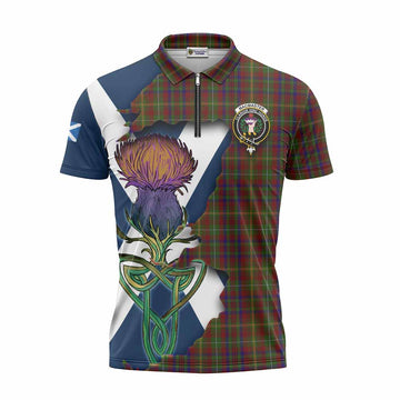 Tartan Vibes Clothing MacMaster (McMaster) Tartan Family Crest Zipper Polo Shirt Scottish Thistle Celtic Inspired