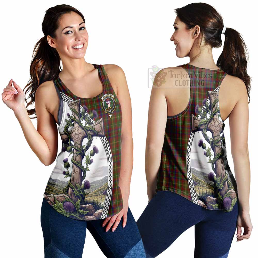 MacMaster (McMaster) Tartan Women's Racerback Tanks with Family Crest and St. Andrew's Cross Accented by Thistle Vines 4XL - Tartan Vibes Clothing
