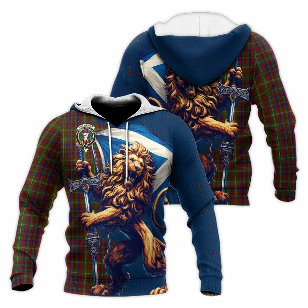 MacMaster (McMaster) Tartan Family Crest Knitted Hoodie with Scottish Majestic Lion Unisex Knitted Pullover Hoodie - Tartan Vibes Clothing