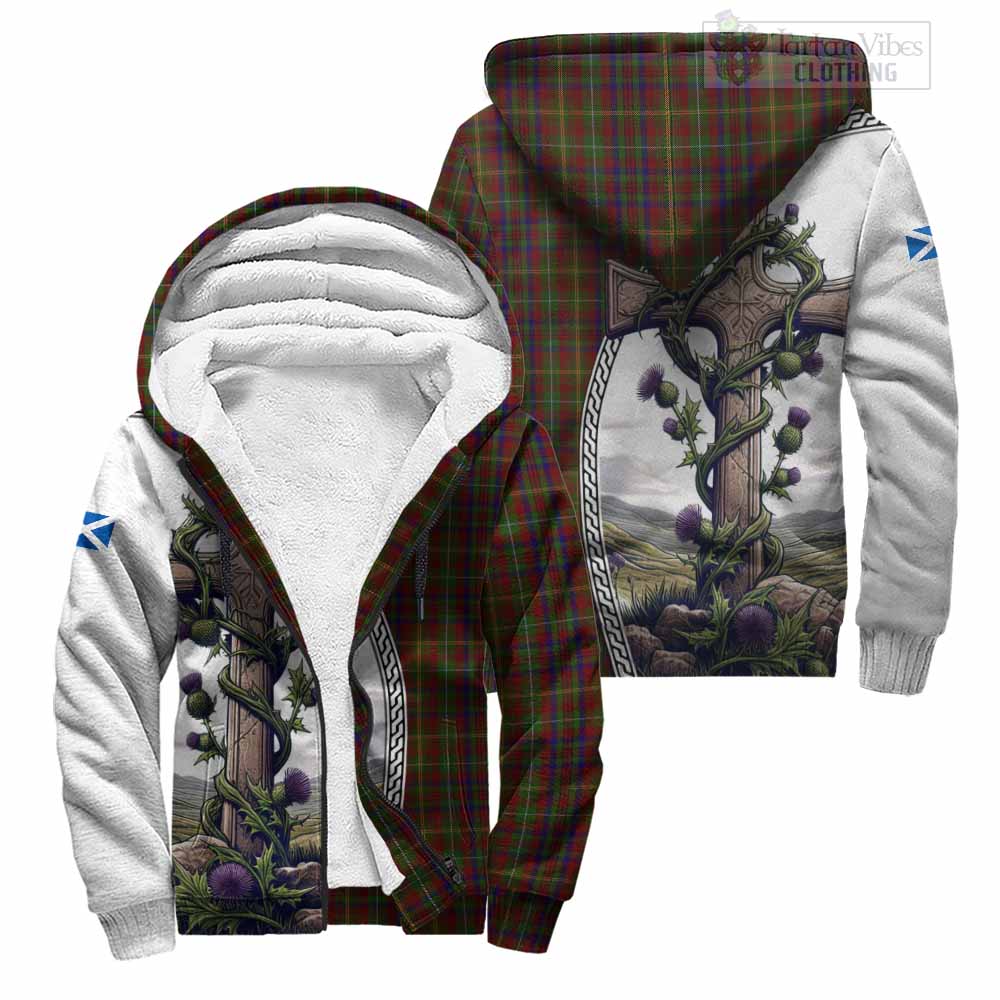MacMaster (McMaster) Tartan Sherpa Hoodie with Family Crest and St. Andrew's Cross Accented by Thistle Vines Unisex S - Tartan Vibes Clothing