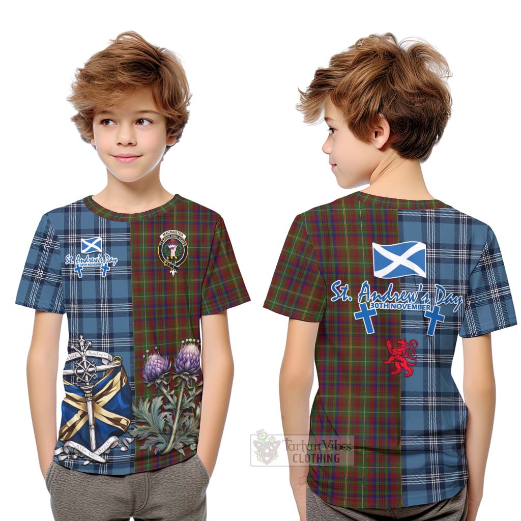 MacMaster (McMaster) Tartan Kid T-Shirt Happy St. Andrew's Day Half Tartan Style Youth XL Size14 - Tartan Vibes Clothing