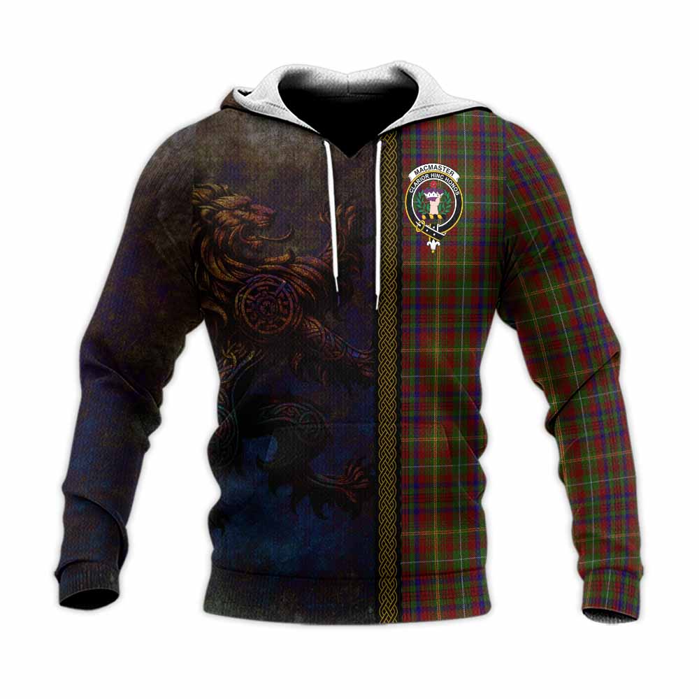 MacMaster (McMaster) Tartan Family Crest Knitted Hoodie Alba Gu Brath Be Brave Lion Ancient Style Unisex Knitted Pullover Hoodie - Tartan Vibes Clothing