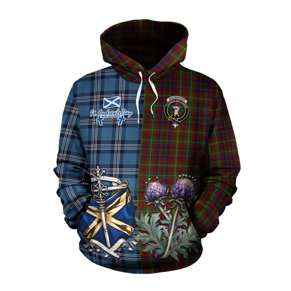 MacMaster (McMaster) Tartan Cotton Hoodie Happy St. Andrew's Day Half Tartan Style Pullover Hoodie XS - Tartan Vibes Clothing