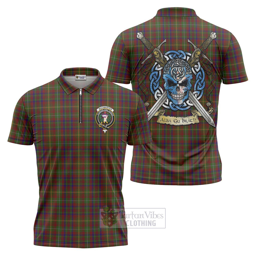 MacMaster (McMaster) Tartan Zipper Polo Shirt with Family Crest Celtic Skull Style Unisex - Tartan Vibes Clothing