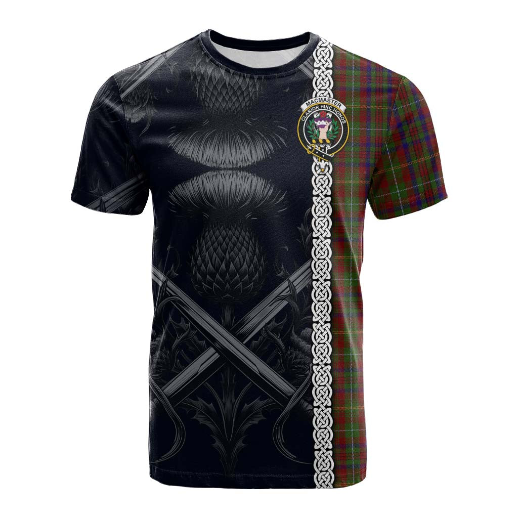 Tartan Vibes Clothing MacMaster (McMaster) Tartan Cotton T-shirt with Family Crest Cross Sword Thistle Celtic Vibes
