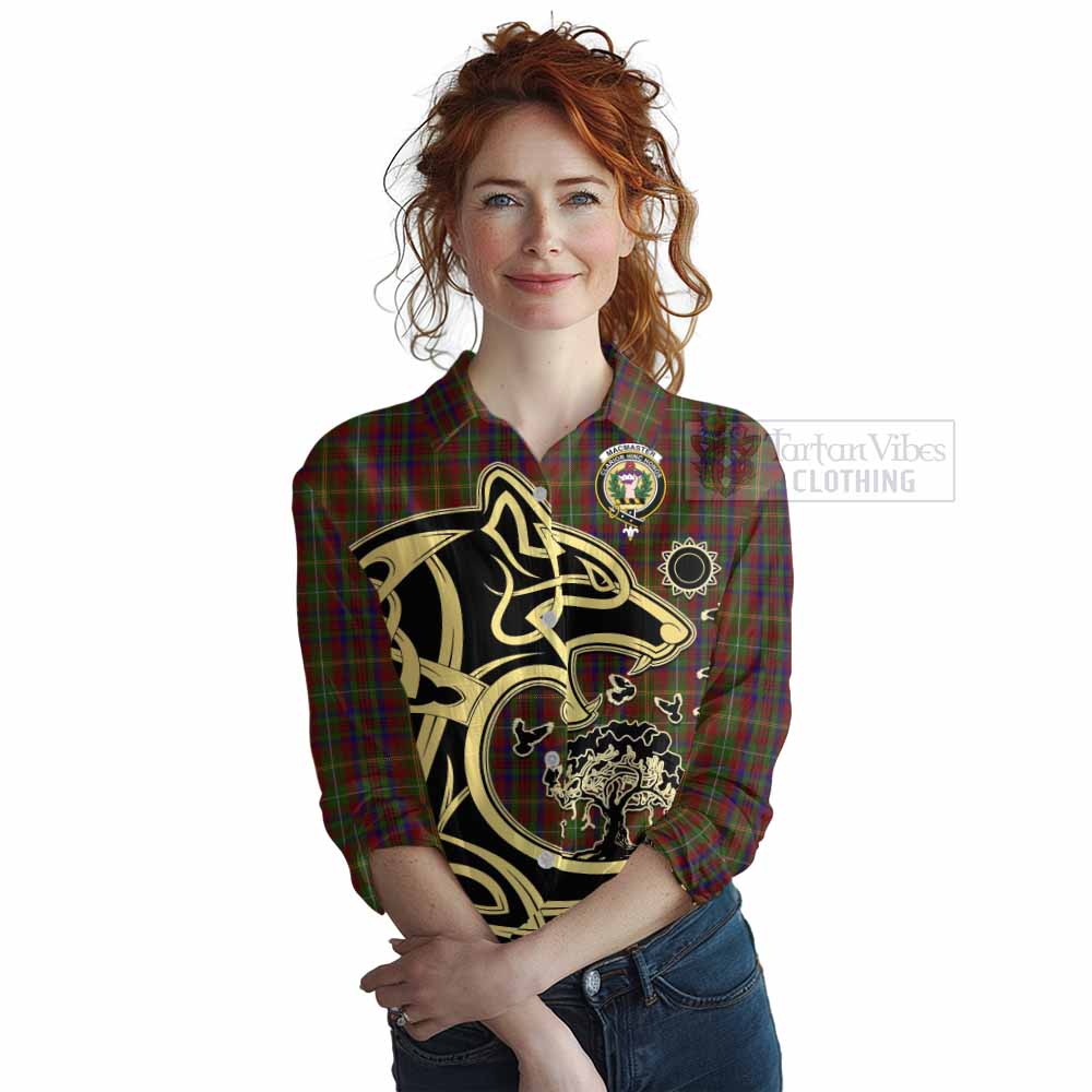MacMaster (McMaster) Tartan Women's Casual Shirt with Family Crest Celtic Wolf Style Female - Tartan Vibes Clothing