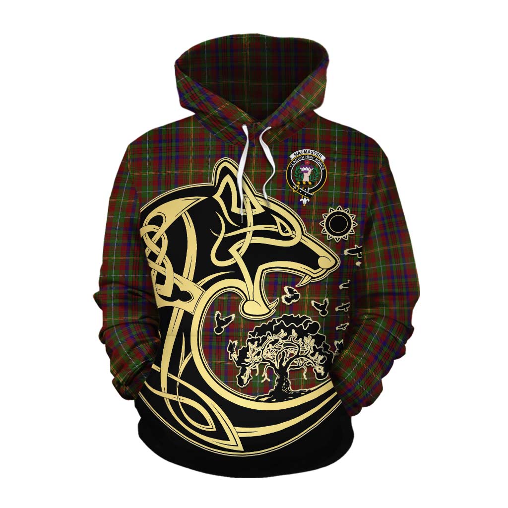 MacMaster (McMaster) Tartan Cotton Hoodie with Family Crest Celtic Wolf Style Pullover Hoodie XS - Tartan Vibes Clothing