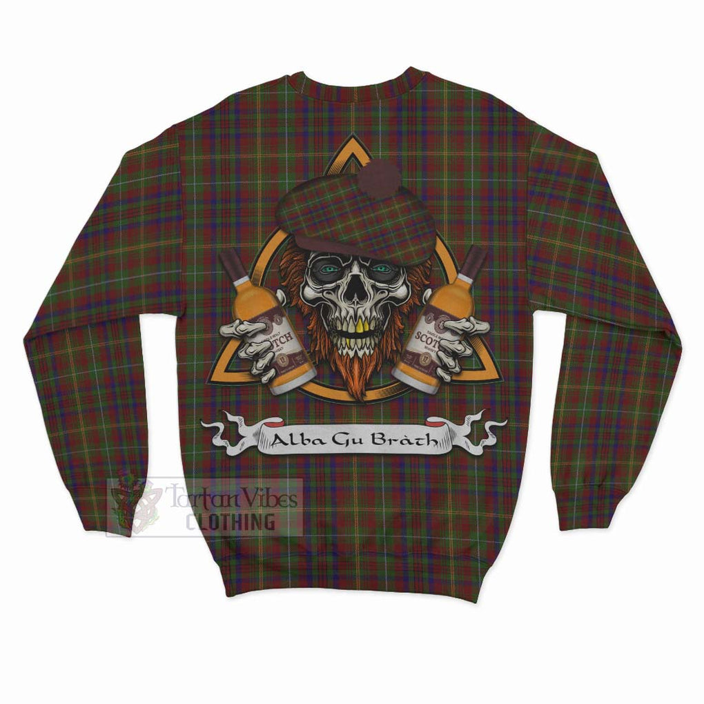 Tartan Vibes Clothing MacMaster (McMaster) Tartan Sweatshirt with Family Crest and Bearded Skull Holding Bottles of Whiskey