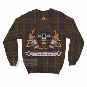 MacMaster (McMaster) Tartan Sweatshirt with Family Crest and Bearded Skull Holding Bottles of Whiskey - Tartan Vibes Clothing