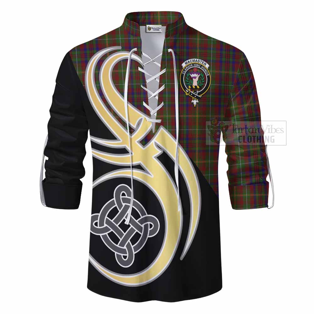 MacMaster (McMaster) Tartan Ghillie Kilt Shirt with Family Crest and Celtic Symbol Style - Tartan Vibes Clothing