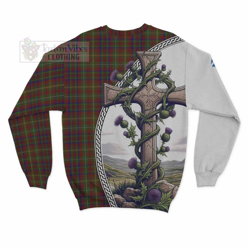 MacMaster (McMaster) Tartan Sweatshirt with Family Crest and St. Andrew's Cross Accented by Thistle Vines - Tartan Vibes Clothing
