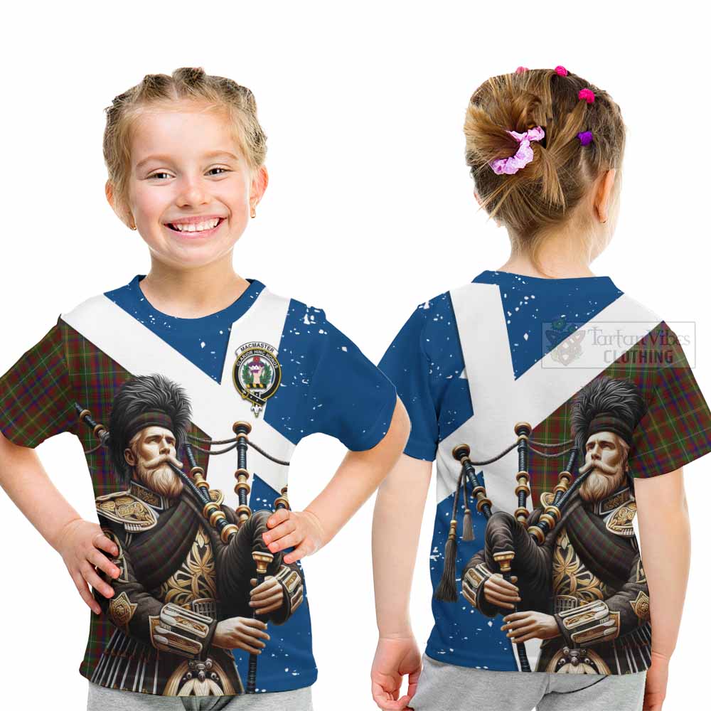 MacMaster (McMaster) Tartan Kid T-Shirt with Family Crest Scottish Bagpiper Vibes - Tartan Vibes Clothing