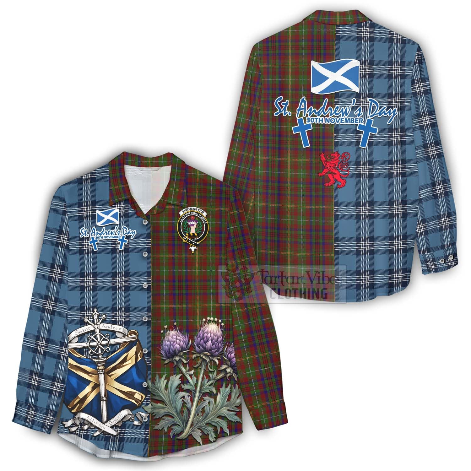 MacMaster (McMaster) Tartan Women's Casual Shirt Happy St. Andrew's Day Half Tartan Style - Tartan Vibes Clothing