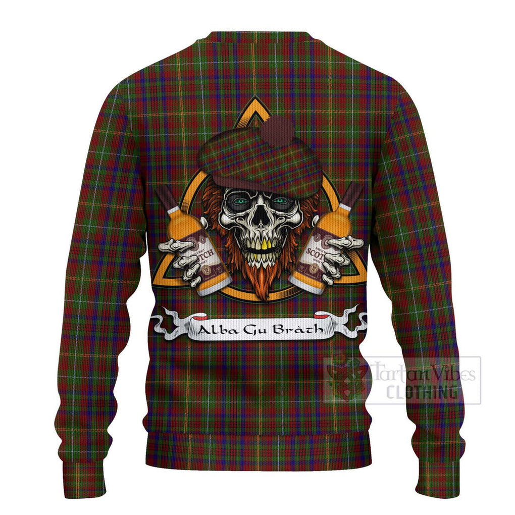 MacMaster (McMaster) Tartan Ugly Sweater with Family Crest and Bearded Skull Holding Bottles of Whiskey - Tartan Vibes Clothing