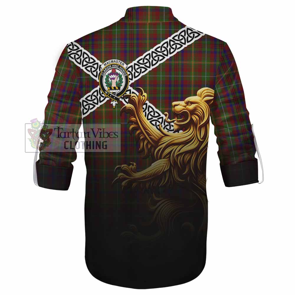 MacMaster (McMaster) Crest Tartan Ghillie Kilt Shirt with Golden Lion Emblem Celtic Style - Tartan Vibes Clothing