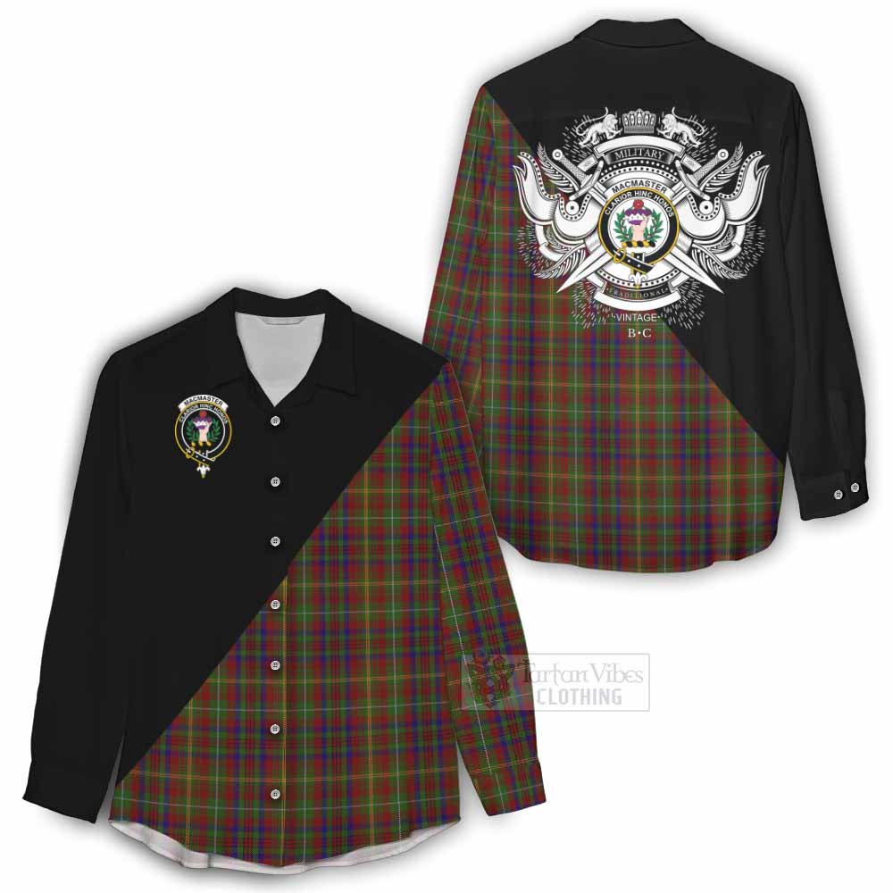 MacMaster (McMaster) Tartan Women's Casual Shirt with Family Crest and Military Logo Style - Tartan Vibes Clothing