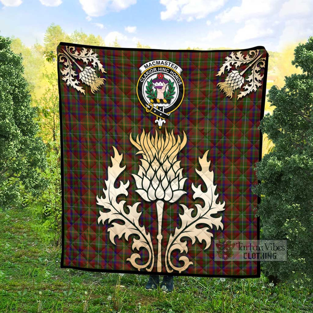 Tartan Vibes Clothing MacMaster (McMaster) Tartan Quilt with Family Crest and Golden Thistle Style
