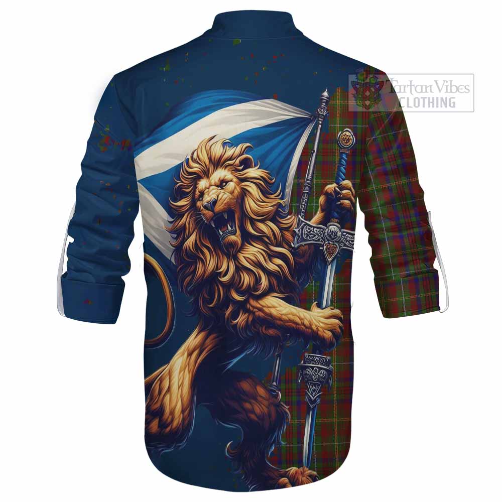 MacMaster (McMaster) Tartan Family Crest Ghillie Kilt Shirt with Scottish Majestic Lion - Tartan Vibes Clothing