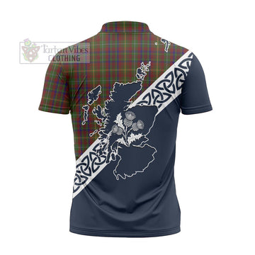 MacMaster (McMaster) Tartan Zipper Polo Shirt Featuring Thistle and Scotland Map - Tartanvibesclothing Store