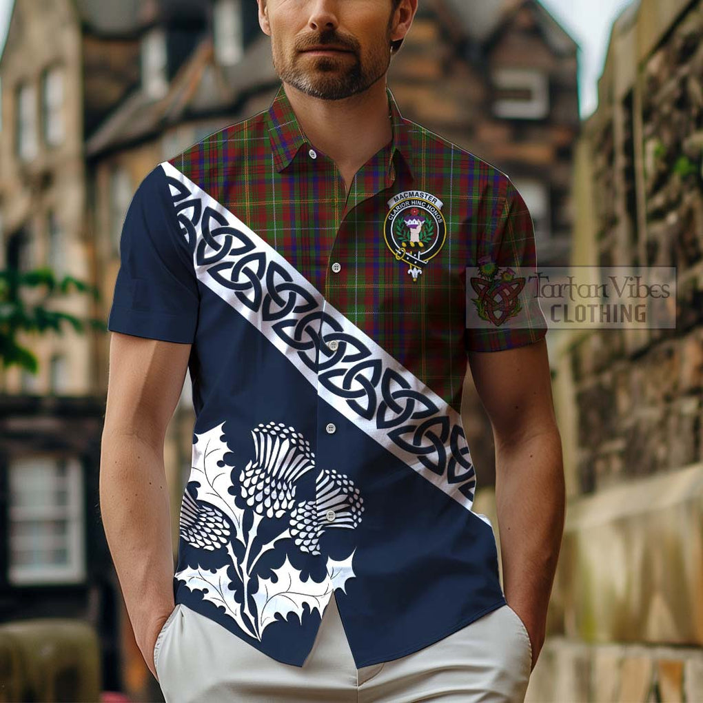 MacMaster (McMaster) Tartan Hawaiian Shirt Featuring Thistle and Scotland Map - Tartan Vibes Clothing
