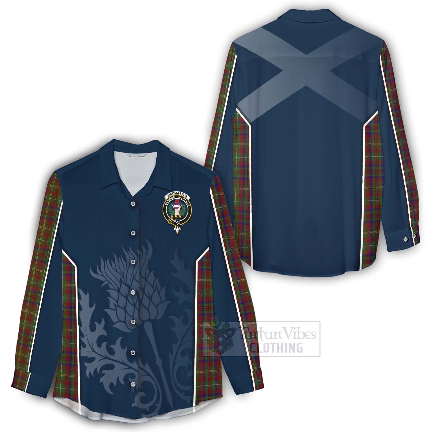 MacMaster (McMaster) Tartan Women's Casual Shirt with Family Crest and Scottish Thistle Vibes Sport Style - Tartan Vibes Clothing
