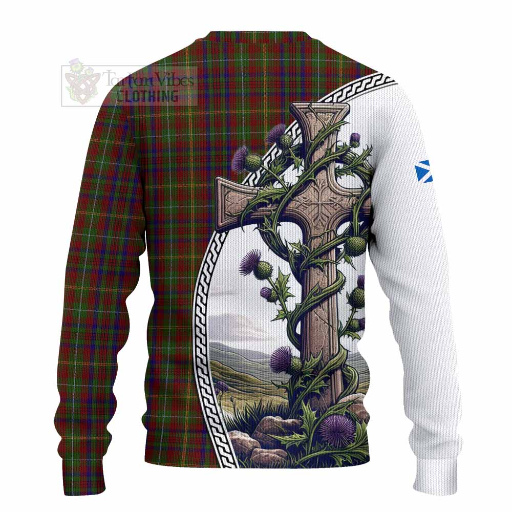MacMaster (McMaster) Tartan Knitted Sweater with Family Crest and St. Andrew's Cross Accented by Thistle Vines - Tartan Vibes Clothing