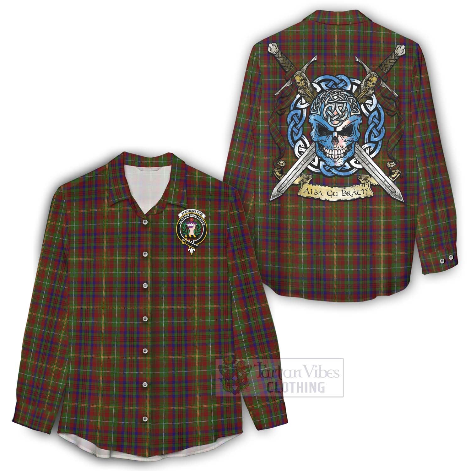 MacMaster (McMaster) Tartan Women's Casual Shirt with Family Crest Celtic Skull Style - Tartan Vibes Clothing
