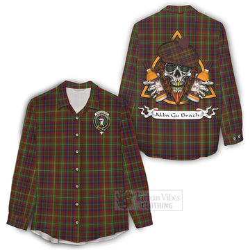 MacMaster (McMaster) Tartan Women's Casual Shirt with Family Crest and Bearded Skull Holding Bottles of Whiskey - Tartan Vibes Clothing