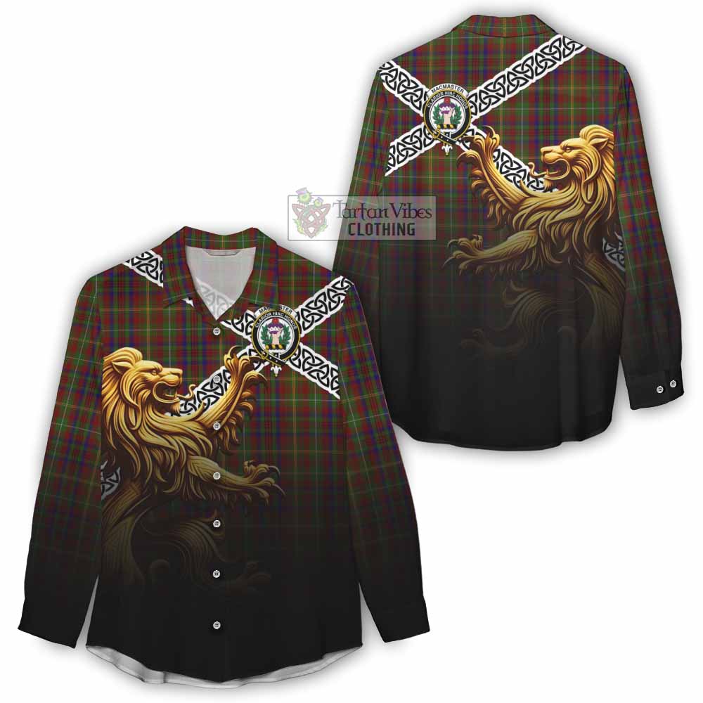 MacMaster (McMaster) Crest Tartan Women's Casual Shirt with Golden Lion Emblem Celtic Style - Tartan Vibes Clothing