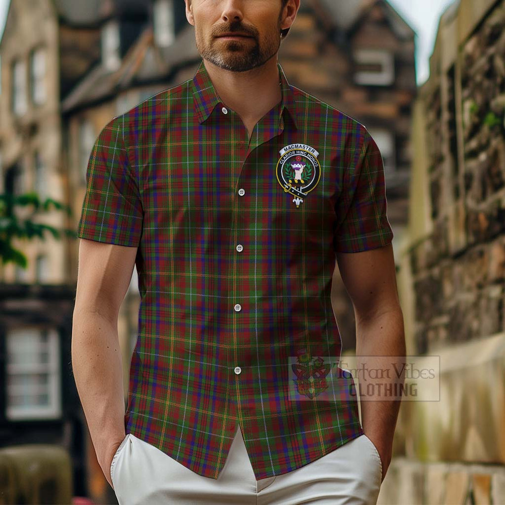 MacMaster (McMaster) Tartan Hawaiian Shirt with Family Crest and Bearded Skull Holding Bottles of Whiskey - Tartan Vibes Clothing