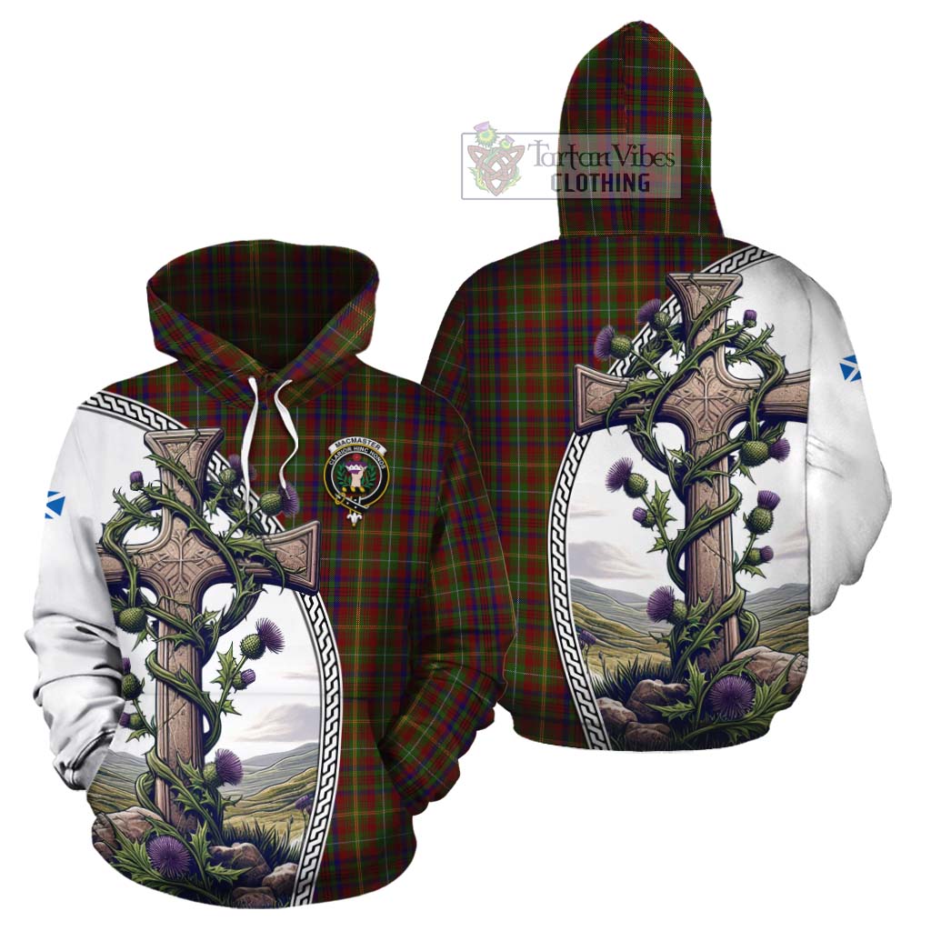 MacMaster (McMaster) Tartan Cotton Hoodie with Family Crest and St. Andrew's Cross Accented by Thistle Vines Zip Hoodie - Tartan Vibes Clothing