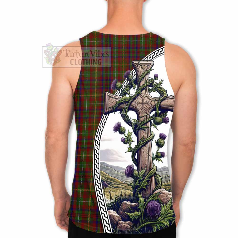 MacMaster (McMaster) Tartan Men's Tank Top with Family Crest and St. Andrew's Cross Accented by Thistle Vines - Tartan Vibes Clothing