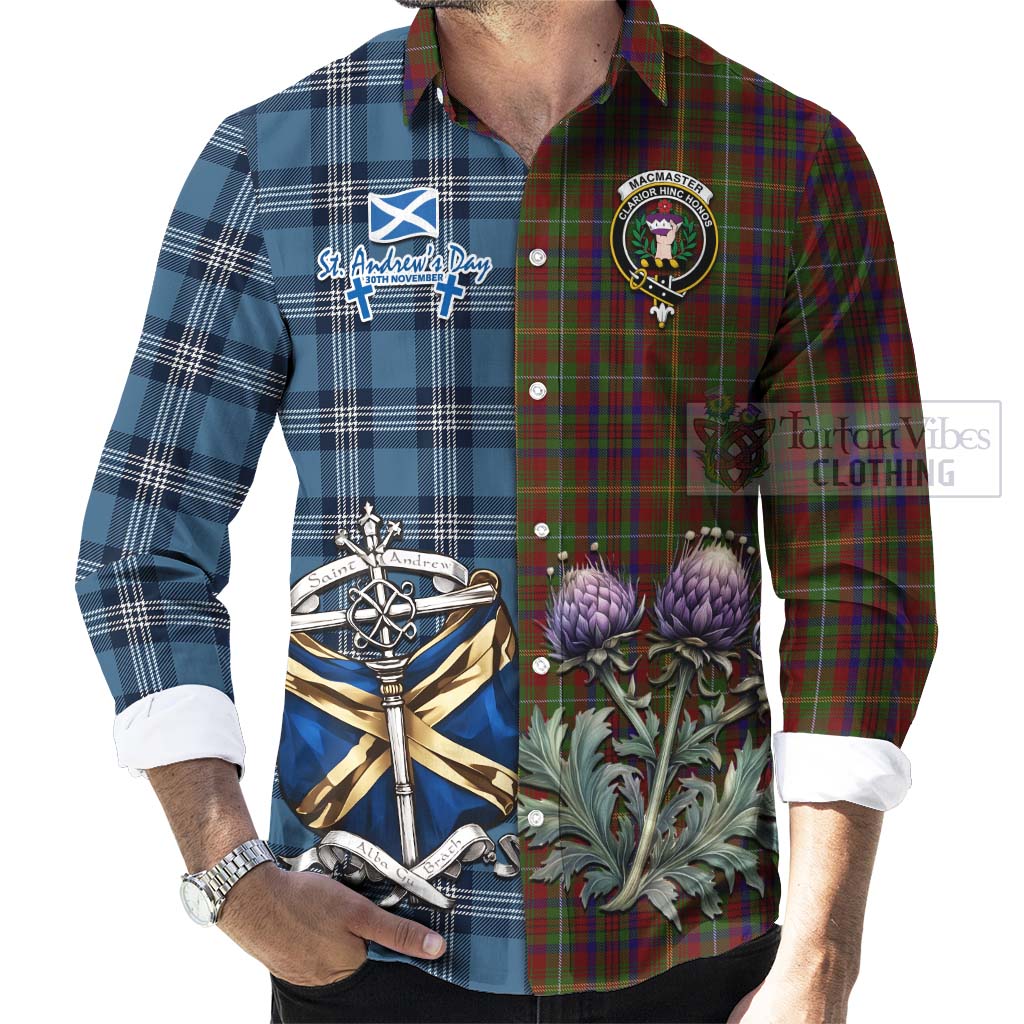 MacMaster (McMaster) Tartan Long Sleeve Button Shirt Happy St. Andrew's Day Half Tartan Style - Tartan Vibes Clothing