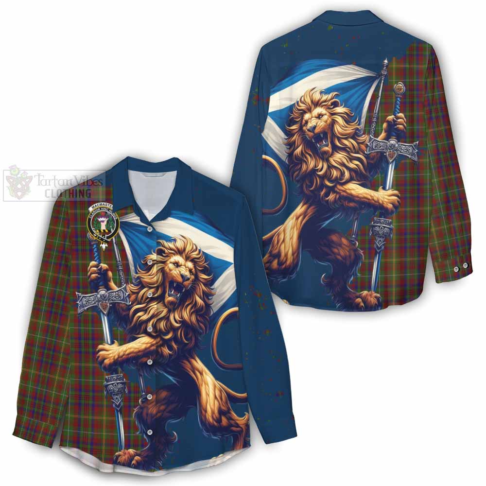 MacMaster (McMaster) Tartan Family Crest Women's Casual Shirt with Scottish Majestic Lion - Tartan Vibes Clothing